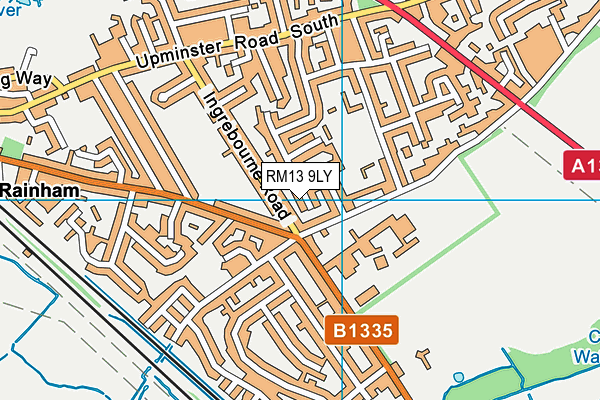 RM13 9LY map - OS VectorMap District (Ordnance Survey)