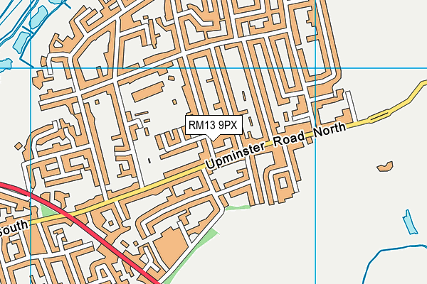 RM13 9PX map - OS VectorMap District (Ordnance Survey)