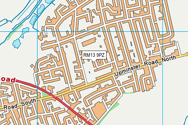 RM13 9PZ map - OS VectorMap District (Ordnance Survey)
