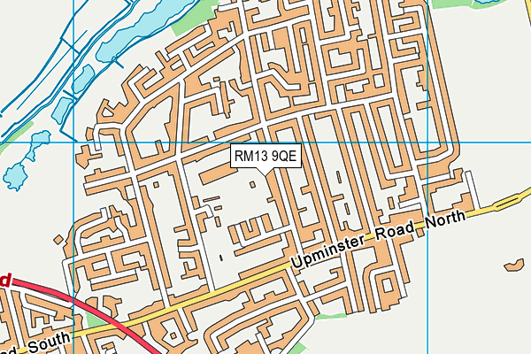 RM13 9QE map - OS VectorMap District (Ordnance Survey)