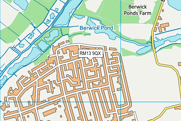 RM13 9QX map - OS VectorMap District (Ordnance Survey)