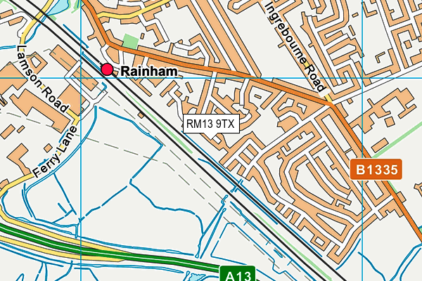 RM13 9TX map - OS VectorMap District (Ordnance Survey)