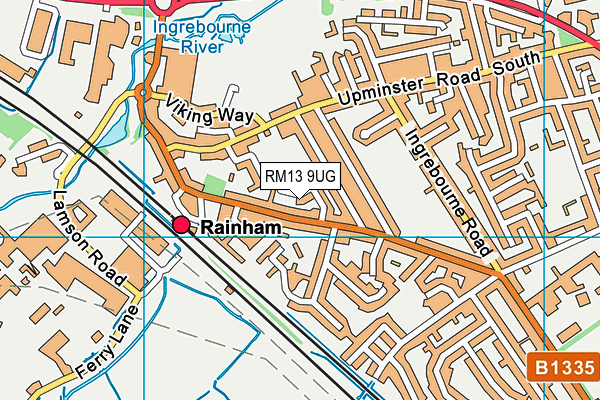 RM13 9UG map - OS VectorMap District (Ordnance Survey)