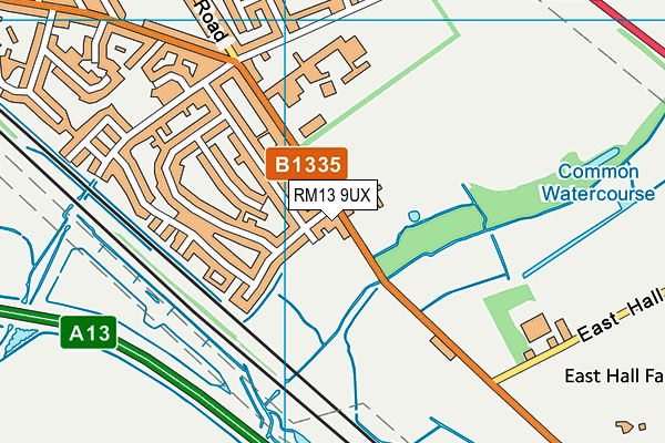 RM13 9UX map - OS VectorMap District (Ordnance Survey)