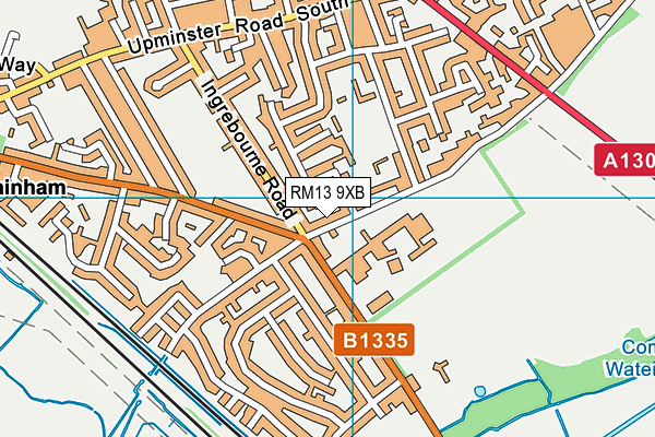 RM13 9XB map - OS VectorMap District (Ordnance Survey)