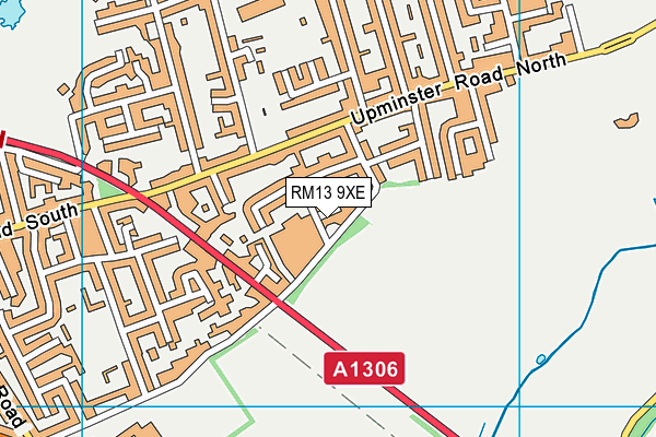 RM13 9XE map - OS VectorMap District (Ordnance Survey)