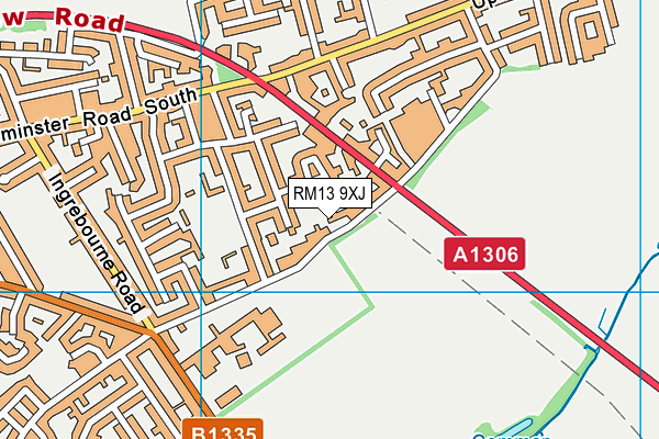 RM13 9XJ map - OS VectorMap District (Ordnance Survey)