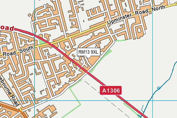 RM13 9XL map - OS VectorMap District (Ordnance Survey)