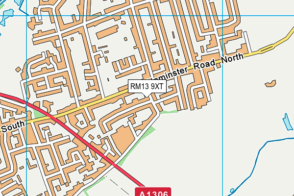 RM13 9XT map - OS VectorMap District (Ordnance Survey)
