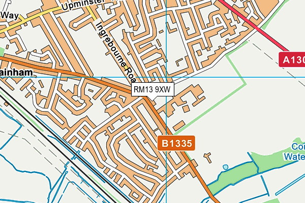 RM13 9XW map - OS VectorMap District (Ordnance Survey)