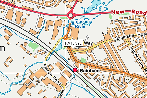 RM13 9YL map - OS VectorMap District (Ordnance Survey)