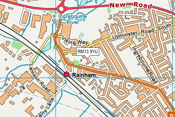 RM13 9YU map - OS VectorMap District (Ordnance Survey)