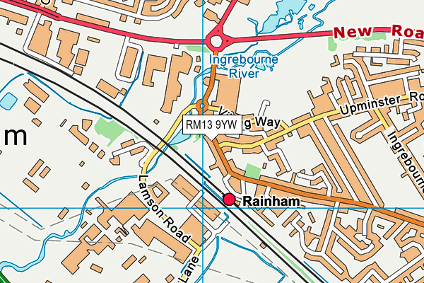 RM13 9YW map - OS VectorMap District (Ordnance Survey)