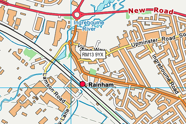 RM13 9YX map - OS VectorMap District (Ordnance Survey)