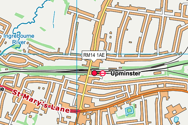 RM14 1AE map - OS VectorMap District (Ordnance Survey)