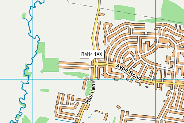 RM14 1AX map - OS VectorMap District (Ordnance Survey)
