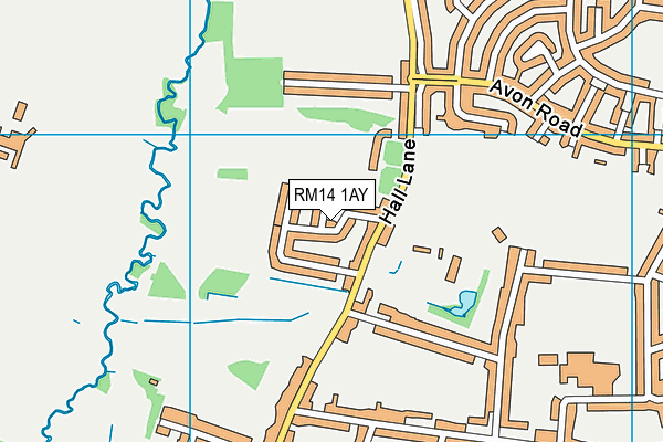 RM14 1AY map - OS VectorMap District (Ordnance Survey)