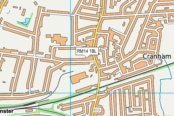 RM14 1BL map - OS VectorMap District (Ordnance Survey)