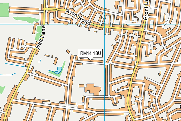 RM14 1BU map - OS VectorMap District (Ordnance Survey)