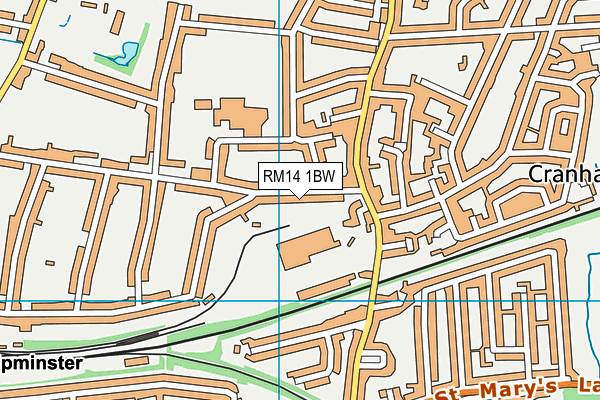 RM14 1BW map - OS VectorMap District (Ordnance Survey)