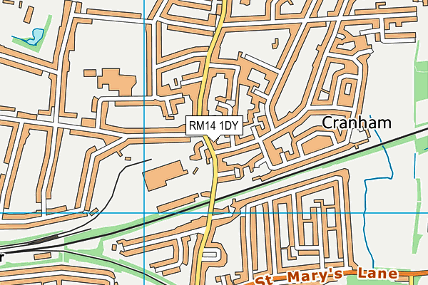 RM14 1DY map - OS VectorMap District (Ordnance Survey)