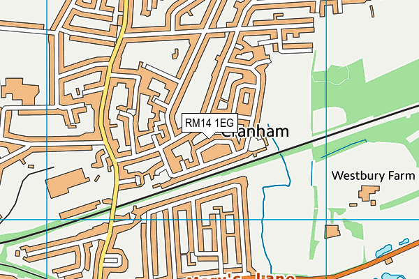 RM14 1EG map - OS VectorMap District (Ordnance Survey)
