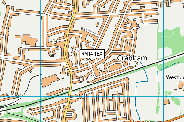 RM14 1EX map - OS VectorMap District (Ordnance Survey)