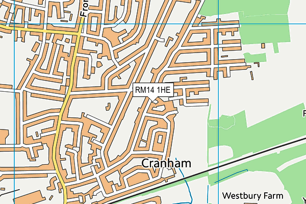 RM14 1HE map - OS VectorMap District (Ordnance Survey)