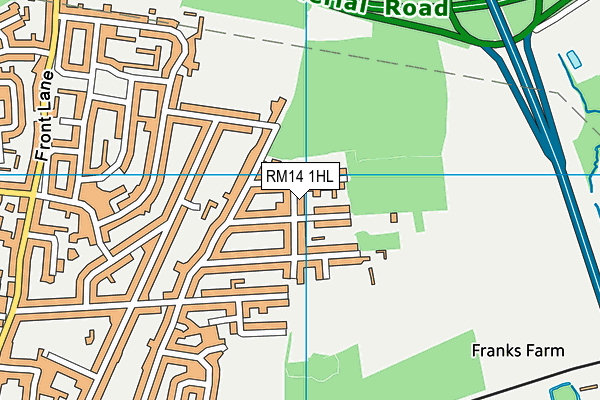 RM14 1HL map - OS VectorMap District (Ordnance Survey)