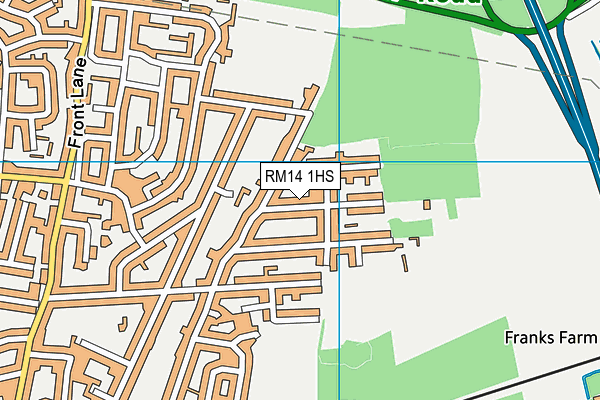 RM14 1HS map - OS VectorMap District (Ordnance Survey)