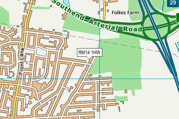 RM14 1HW map - OS VectorMap District (Ordnance Survey)