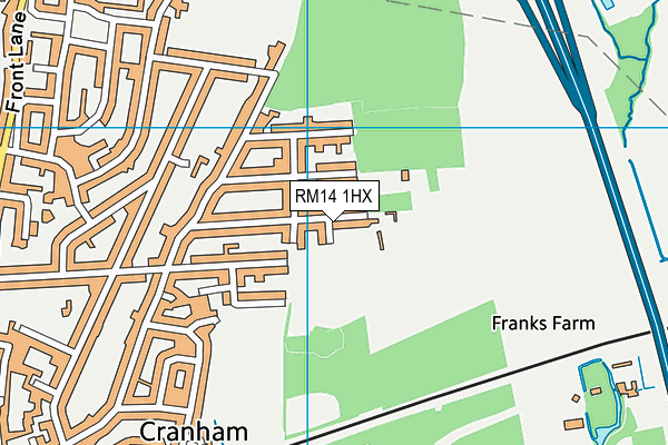 RM14 1HX map - OS VectorMap District (Ordnance Survey)