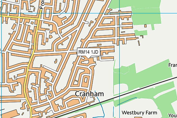 RM14 1JD map - OS VectorMap District (Ordnance Survey)