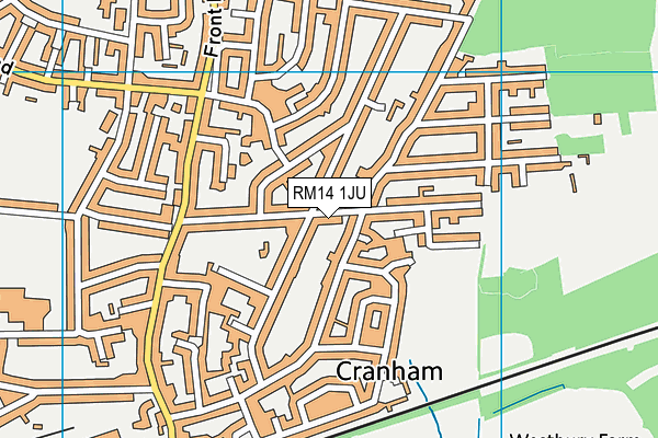 RM14 1JU map - OS VectorMap District (Ordnance Survey)