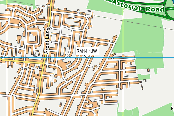 RM14 1JW map - OS VectorMap District (Ordnance Survey)