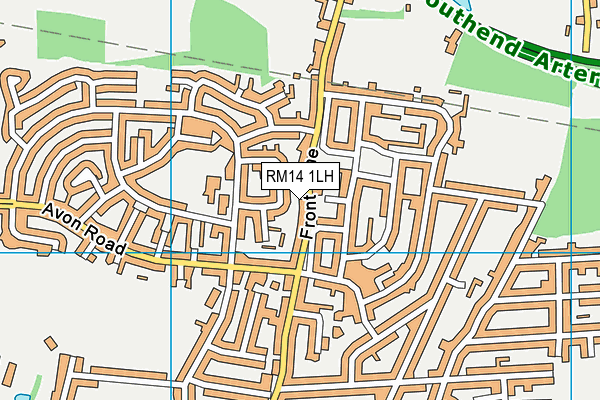 RM14 1LH map - OS VectorMap District (Ordnance Survey)
