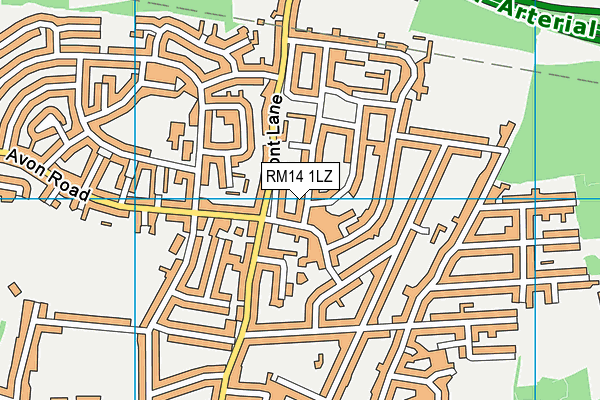 RM14 1LZ map - OS VectorMap District (Ordnance Survey)