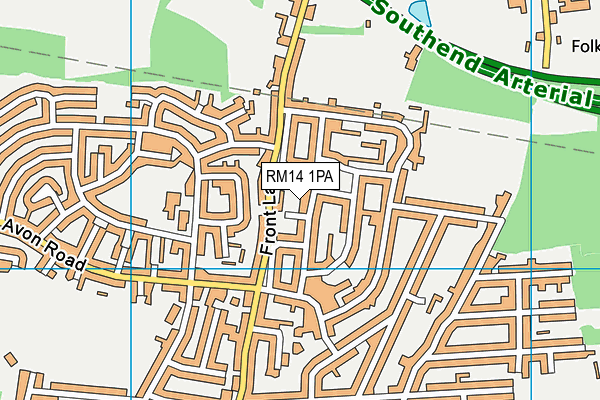 RM14 1PA map - OS VectorMap District (Ordnance Survey)