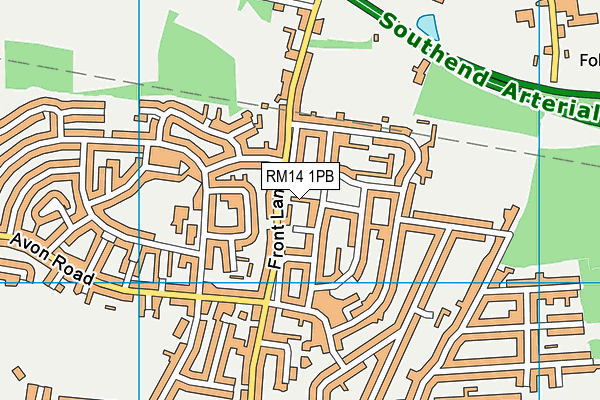 RM14 1PB map - OS VectorMap District (Ordnance Survey)