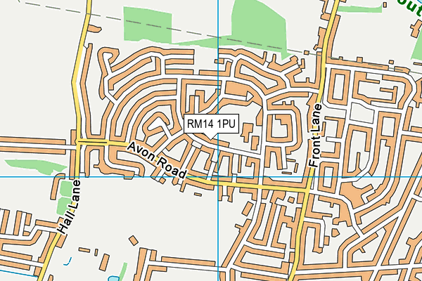 RM14 1PU map - OS VectorMap District (Ordnance Survey)