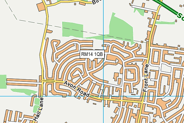 RM14 1QB map - OS VectorMap District (Ordnance Survey)