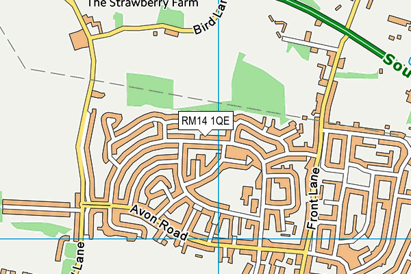 RM14 1QE map - OS VectorMap District (Ordnance Survey)