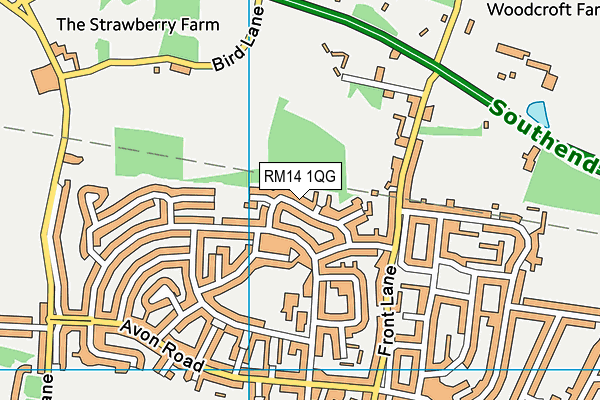 RM14 1QG map - OS VectorMap District (Ordnance Survey)