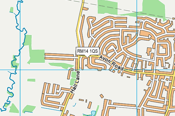RM14 1QS map - OS VectorMap District (Ordnance Survey)
