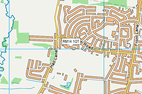 RM14 1QT map - OS VectorMap District (Ordnance Survey)