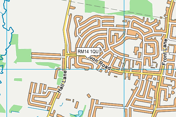 RM14 1QU map - OS VectorMap District (Ordnance Survey)