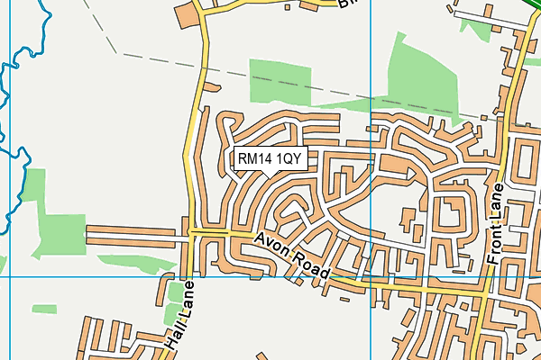 RM14 1QY map - OS VectorMap District (Ordnance Survey)