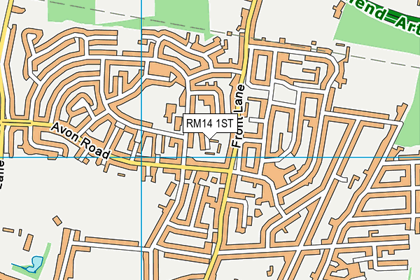 RM14 1ST map - OS VectorMap District (Ordnance Survey)