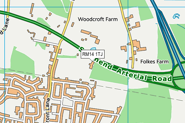 RM14 1TJ map - OS VectorMap District (Ordnance Survey)