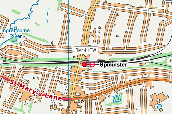 RM14 1TW map - OS VectorMap District (Ordnance Survey)